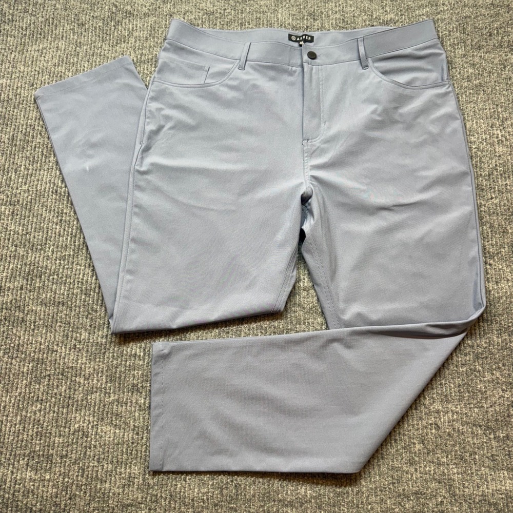 Asher Blue Gray Golf Pants Mens 38x30 Stretch Performance 5 Pocket Chino